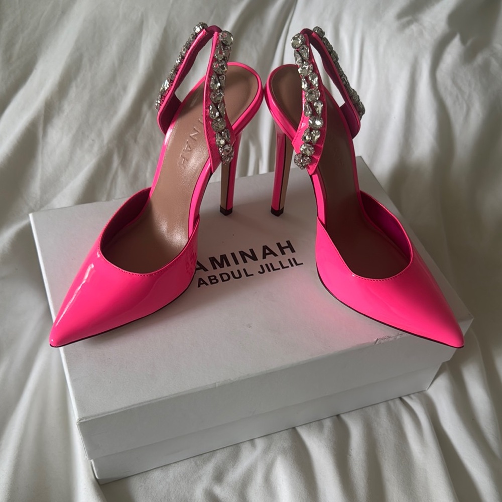Aminah Abdul-Jillil Hot Pink Crystal Slingback Pumps